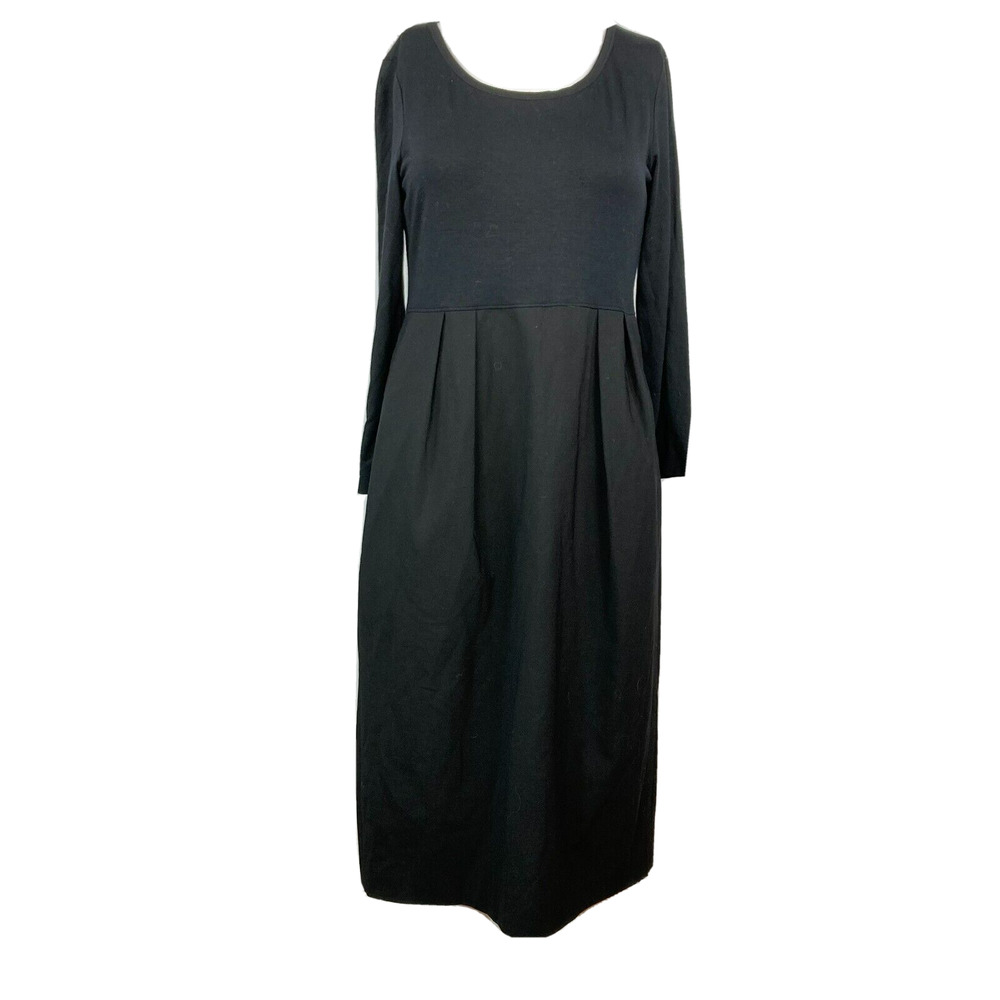 DKNY Dress Women S Black Classic Sheath Stretch Long Sleeve Pleated Pockets Midi